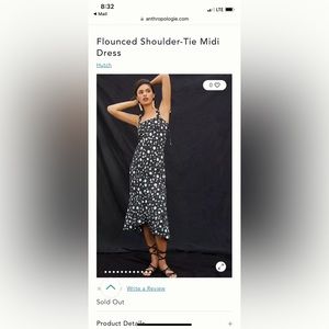 Anthropologie Hutch Flounced Shoulder-Tie Midi Dress medium NWT